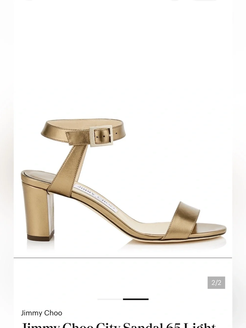 Jimmy Choo City Sandal 65 Light Gold Ankle-Strap Block Heel Sandal size 40.5